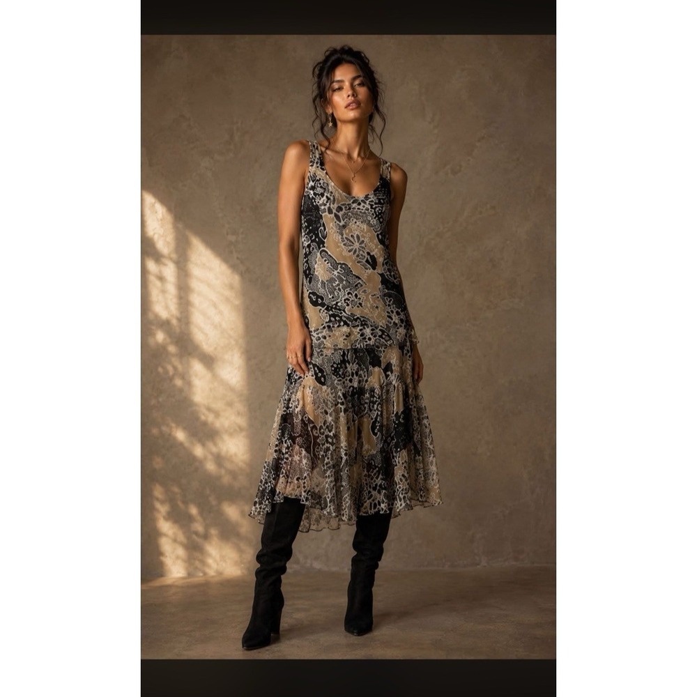 Vintage Hi Studio Silk Whimsigoth Boho Midi Dress Size 10 Festival Western